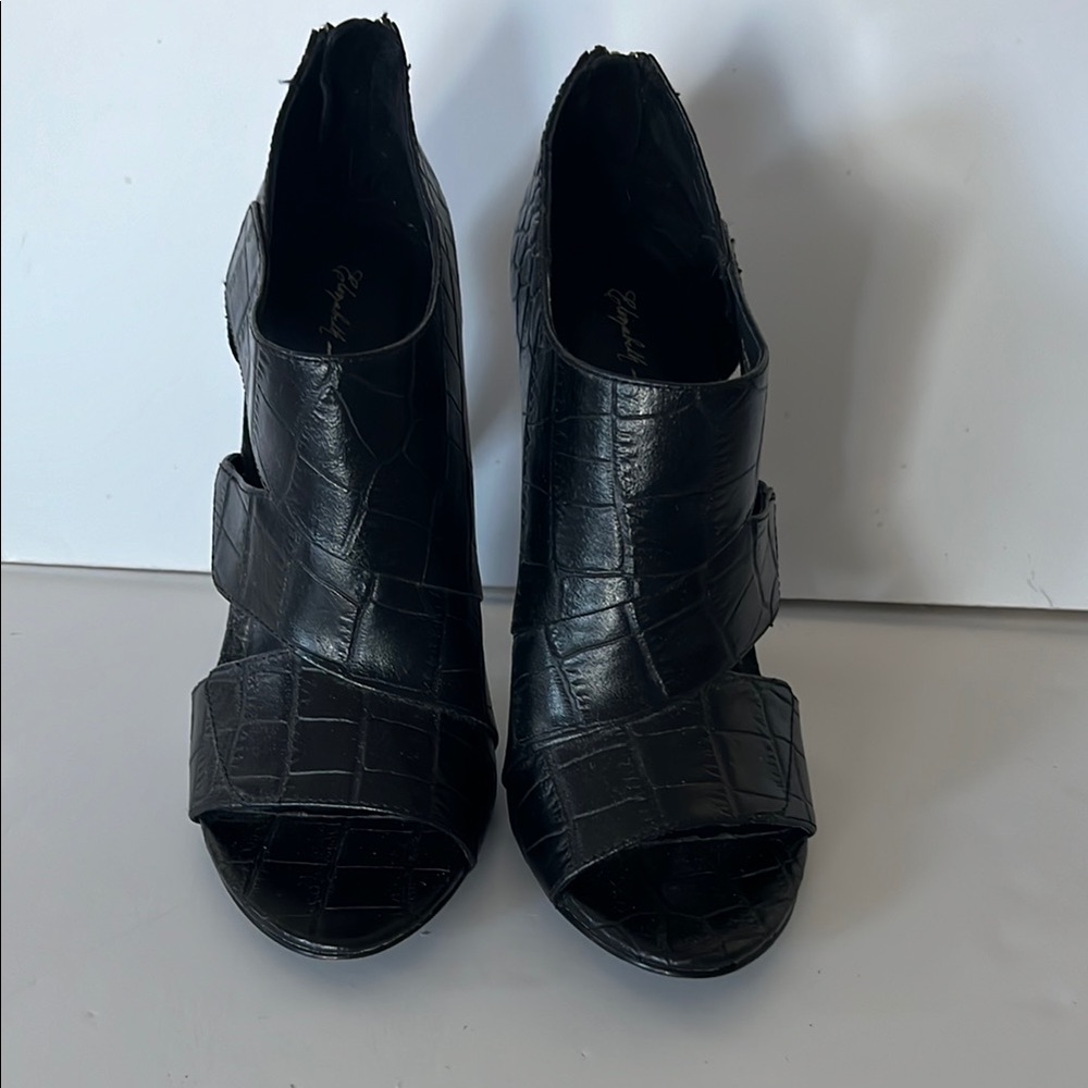 Black Peep-Toe Heeled Sandals